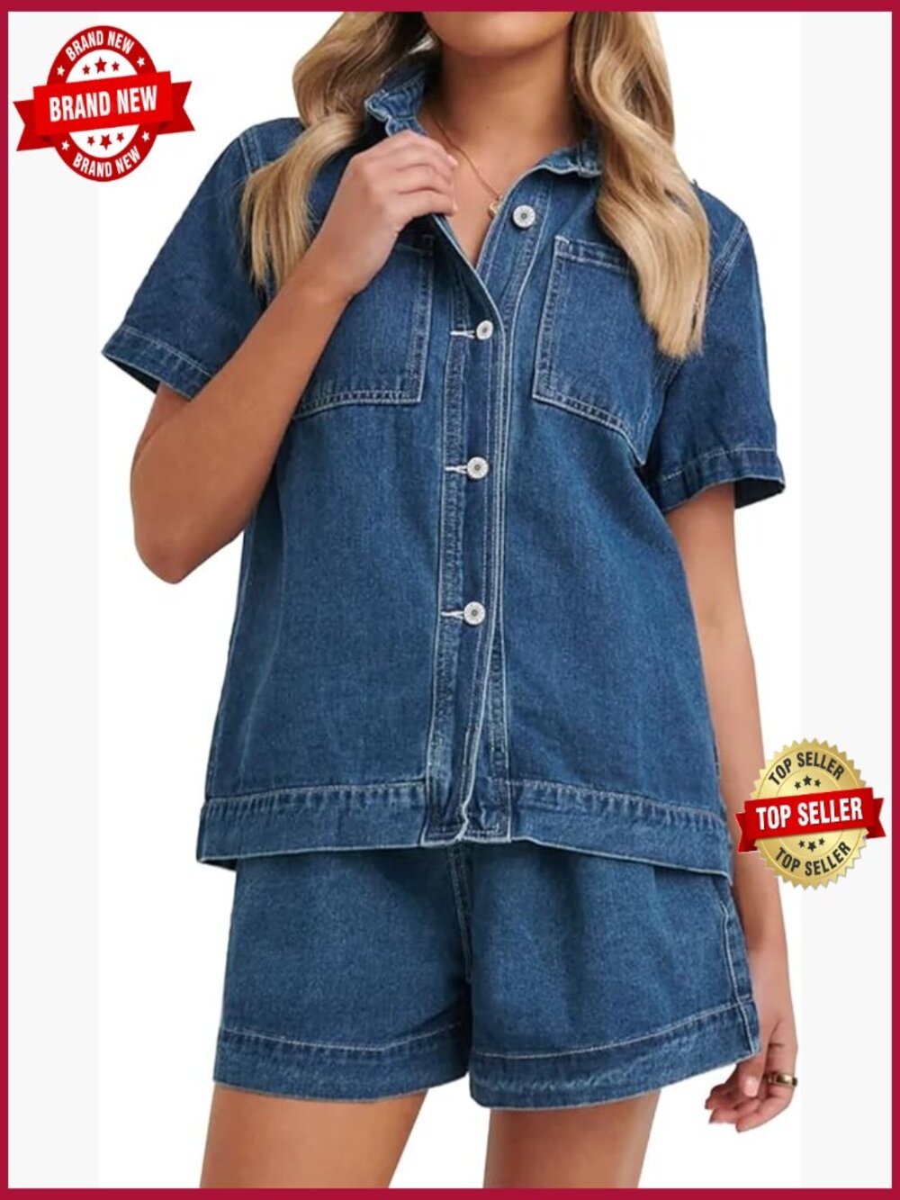 2 Piece Denim Set: Boxy Shirt & High Waist Shorts